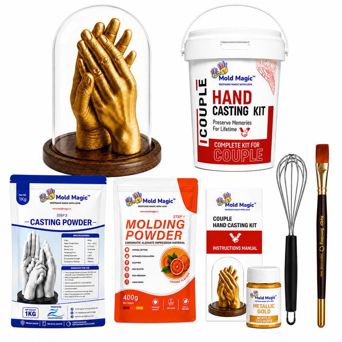 Mold Magic couple hand casting kit with glass dome and wooden base