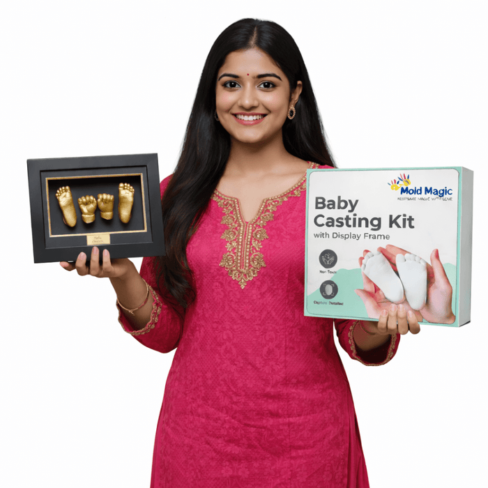 Premium Baby Hand & Foot Casting Kit with Display Frame up to 1 Year | Safe Skin - Friendly Molding Powder - Mold Magic