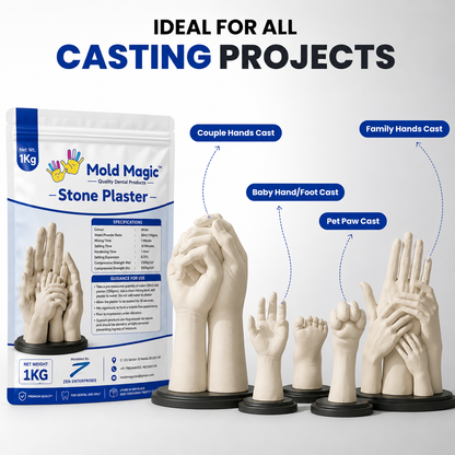Casting Powder 1Kg for Hand Casting | DIY Plaster Mold Kit for Couples Family Baby Handprint Keepsake | Ideal Gift Idea for Birthday Anniversary Wedding Occasion and Creative Home Decor