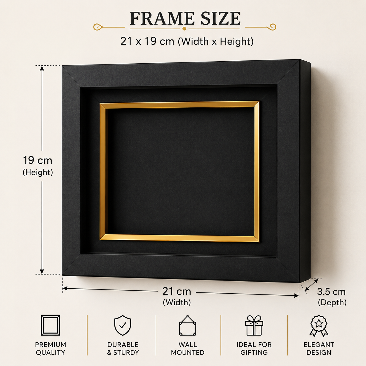 Mold Magic Premium Wall Mounted Shadow Box Frame with Gold Border | Black Deep Boxy Display Frame for Hand Casting, Baby Keepsakes, Couple Memories & Home Decor