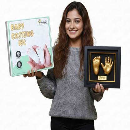 Premium Baby Hand & Foot Casting Kit with Display Frame | Safe Skin-Friendly Moulding Powder | DIY 3D Keepsake Gift for Newborns & Parents