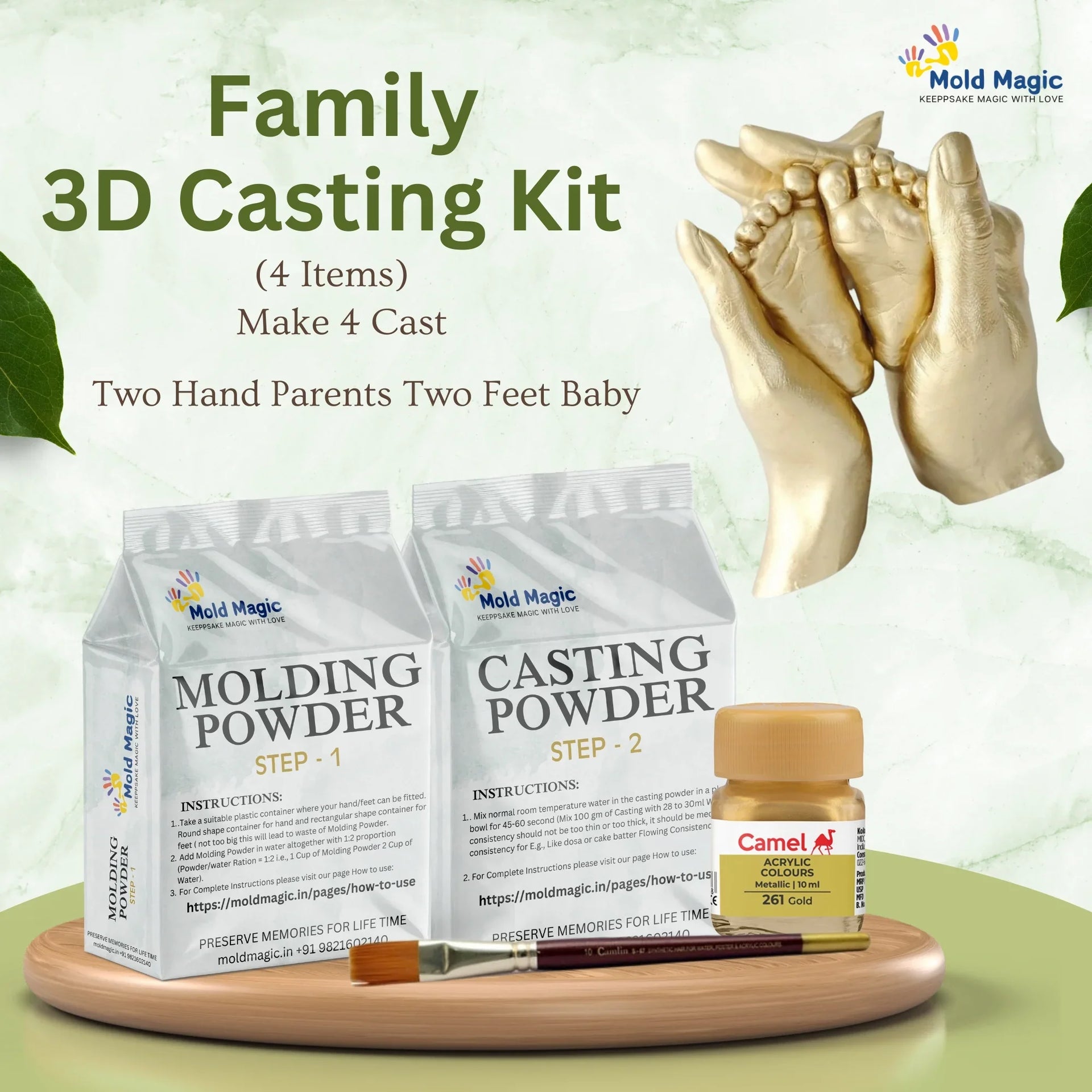 3D Hand Casting kit for Family of (2 Adult and Kids Below 10 Years or Teenager Family Casting)