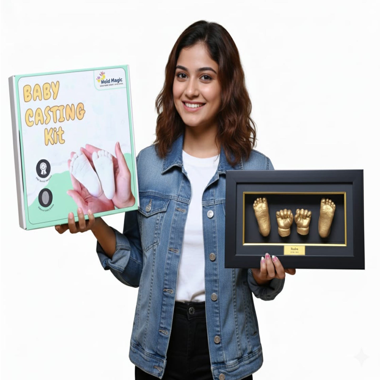 Premium Baby Hand & Foot Casting Kit with Display Frame | Safe Skin-Friendly Moulding Powder | DIY 3D Keepsake Gift for Newborns & Parents