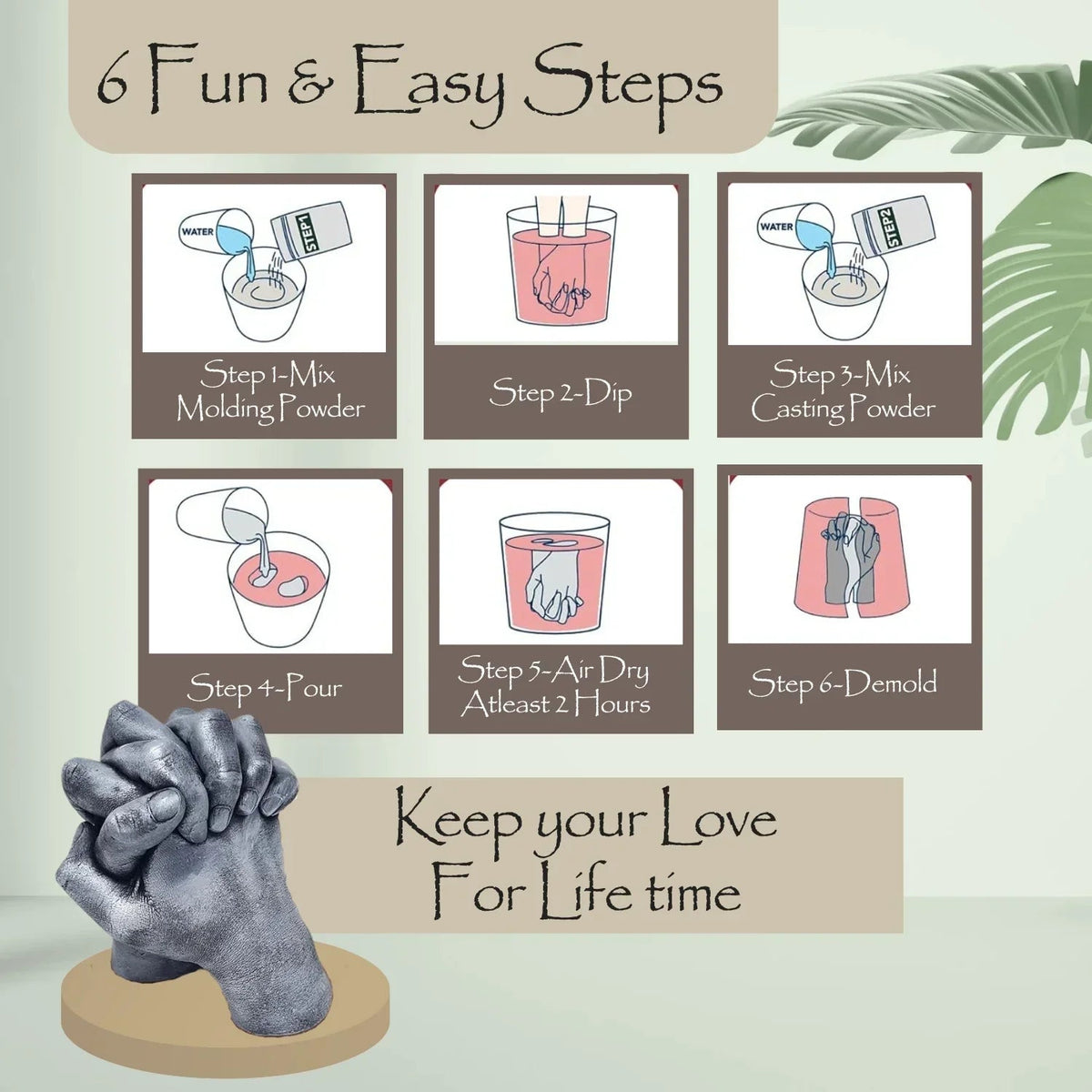 Kit Moulage Mains Couple & Famille – Empreinte 3D Souvenir Romantique Mariage, Anniversaire, Fête Des Mères