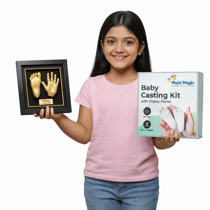 Premium Baby Hand & Foot Casting Kit with Display Frame up to 1 Year | Safe Skin - Friendly Molding Powder - Mold Magic