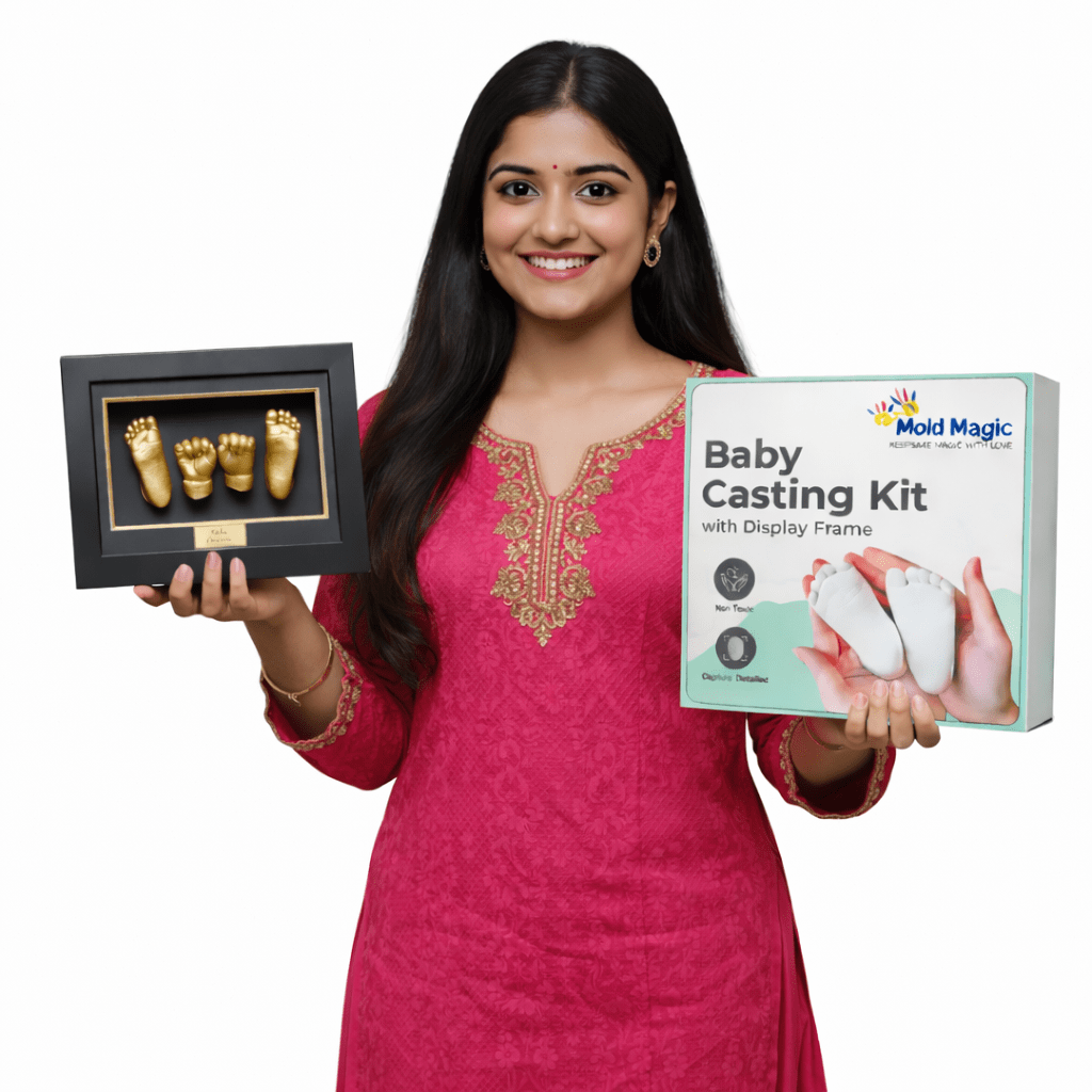 Premium Baby Hand & Foot Casting Kit with Display Frame up to 1 Year | Safe Skin - Friendly Molding Powder - Mold Magic