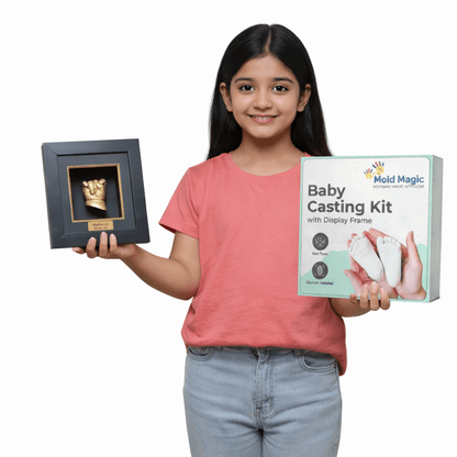 Premium Baby Hand & Foot Casting Kit with Display Frame up to 1 Year | Safe Skin - Friendly Molding Powder - Mold Magic