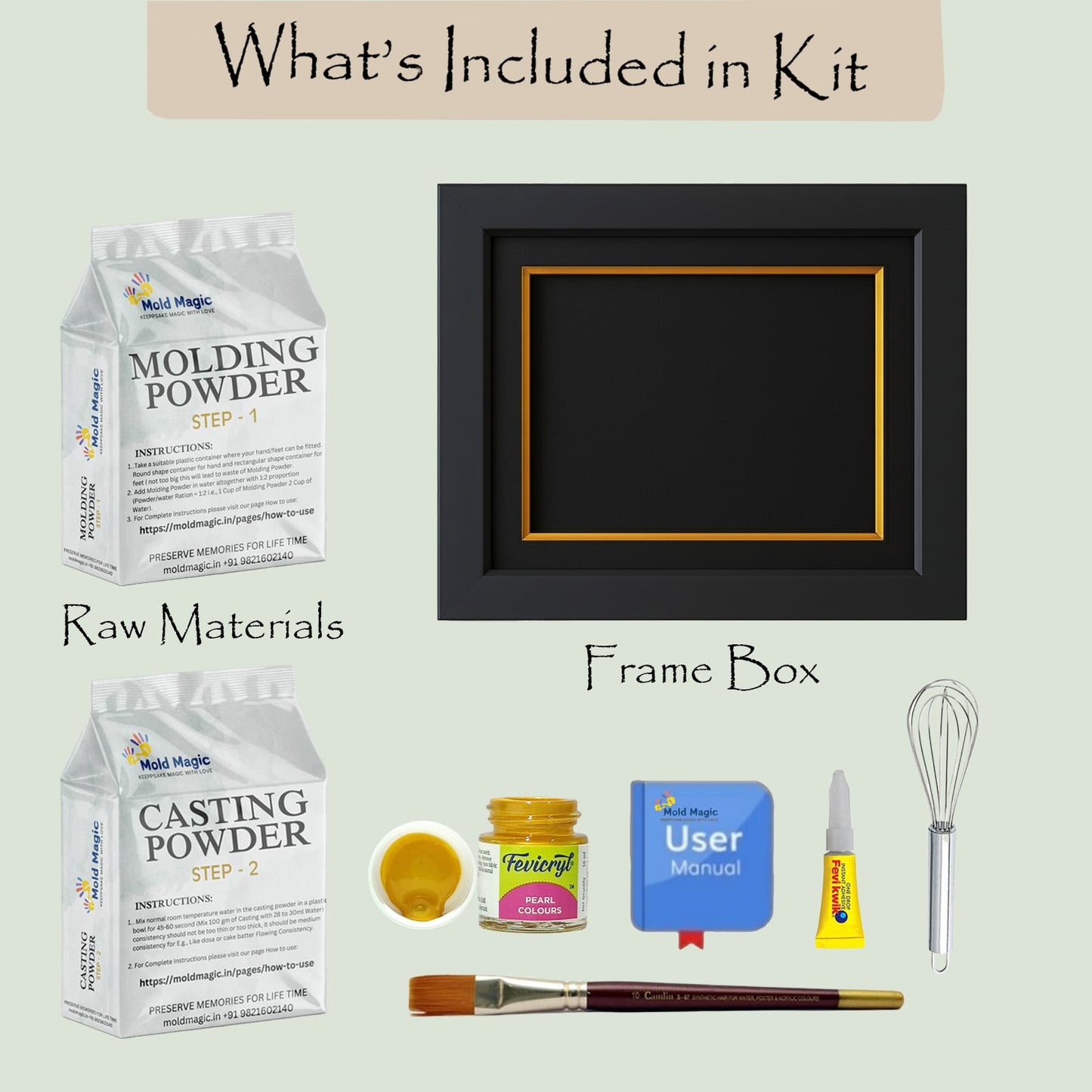 Premium Baby Hand & Foot Casting Kit with Display Frame up to 1 Year | Safe Skin - Friendly Molding Powder - Mold Magic