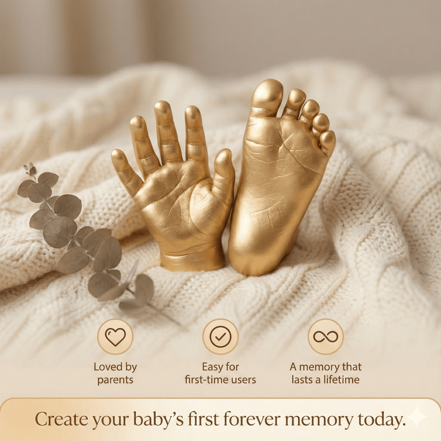 Premium Baby Hand & Foot Casting Kit with Display Frame up to 1 Year | Safe Skin - Friendly Molding Powder - Mold Magic