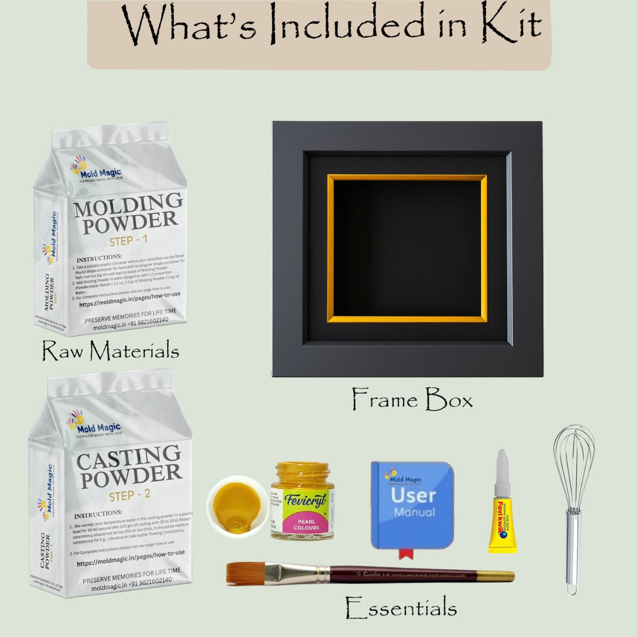 Premium Baby Hand & Foot Casting Kit with Display Frame up to 1 Year | Safe Skin - Friendly Molding Powder - Mold Magic